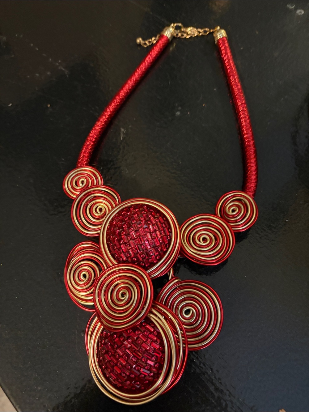 Gold-Trim Red Statement Necklace for Women